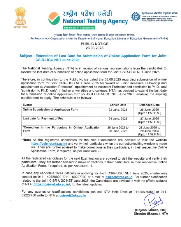 csir net application last date extended